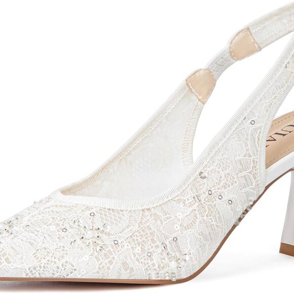 Wedding Heels Women's Lace Mesh Kitten Heel Closed Toe Bridal Shoes - Picture 1 of 7